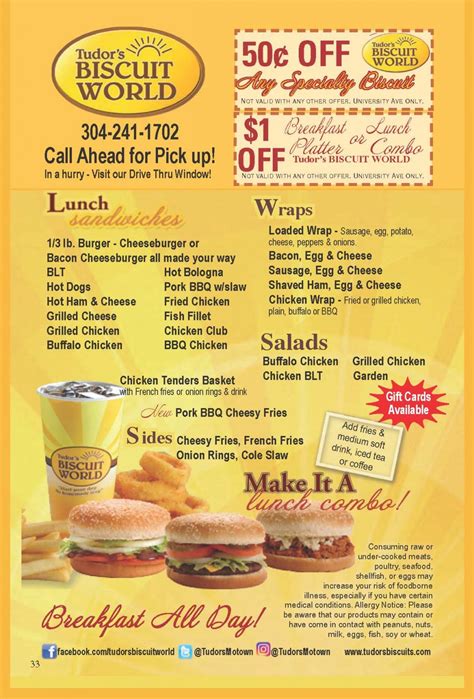 tudor's biscuit world|tudor biscuit world menu.